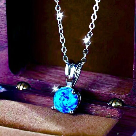 AYM #2Lovely Round Blue Opal & Sterling 925 Silver - Picture 2 of 6